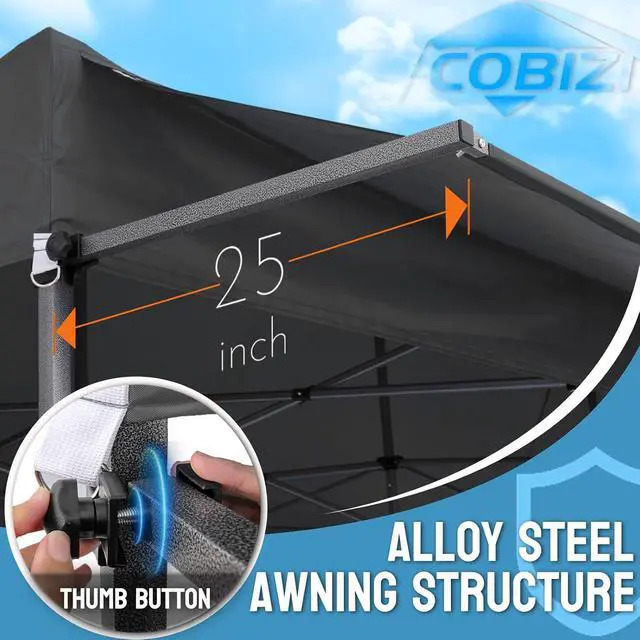 Alt view image 5 of 7 - 10x20 Pop Up Canopy Tent with Awning & Sidewalls, Heavy Duty Commercial 10X20 Canopy Tents Instant Waterproof, UPF 50+ Sun Shade for Outdoor, Parties, Markets (Black)