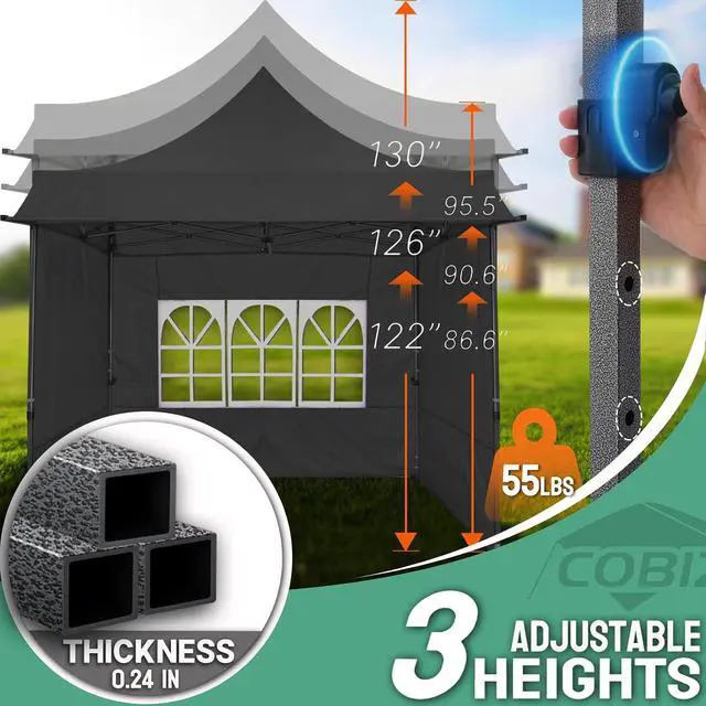 Alt view image 5 of 7 - 10x10 Heavy Duty Pop Up Canopy Easy Up Commercial Event Tent, Black