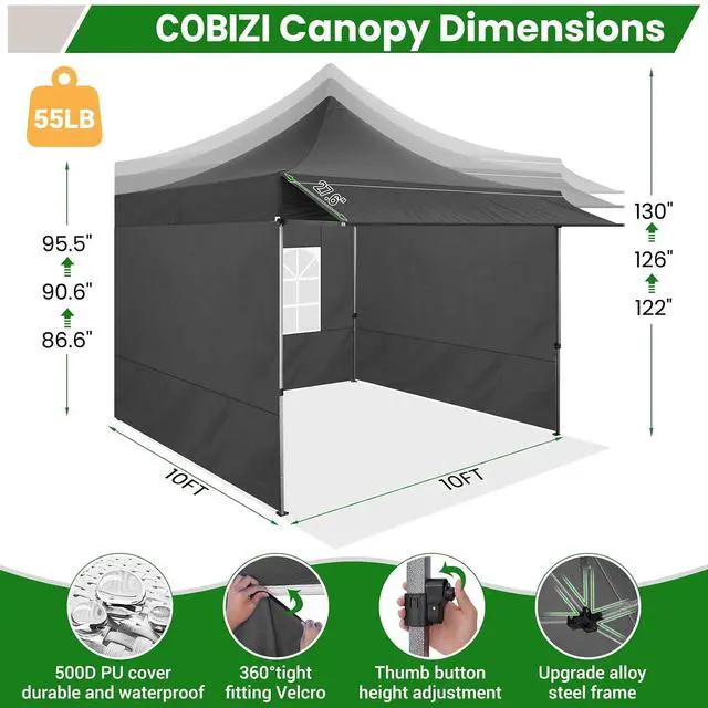 Alt view image 7 of 7 - 10x10 Heavy Duty Pop Up Canopy Easy Up Commercial Event Tent, Black
