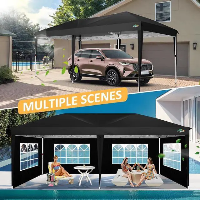 Alt view image 4 of 7 - 10x20 One Push Easy Up Pop Up Canopy Tent with 6 Sidewalls, Black