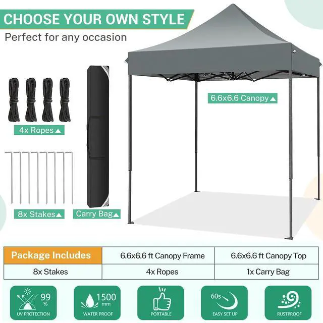 Alt view image 7 of 7 - 10x10 Heavy Duty Pop Up Canopy Tent with 4 Sidewalls Thicken Frame, Commercial Easy Up Outdoor Wedding Party Tents, All Season Waterproof Windproof with Stakes Sandbags Ropes Roller Bag, Fog
