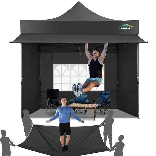 Alt view image 2 of 7 - 10x10 Pop Up Canopy Tent with Awning & Sidewalls, Heavy Duty Commercial 10X10 Canopy Tents Instant Waterproof, UPF 50+ Sun Shade for Outdoor, Parties, Markets (Black)