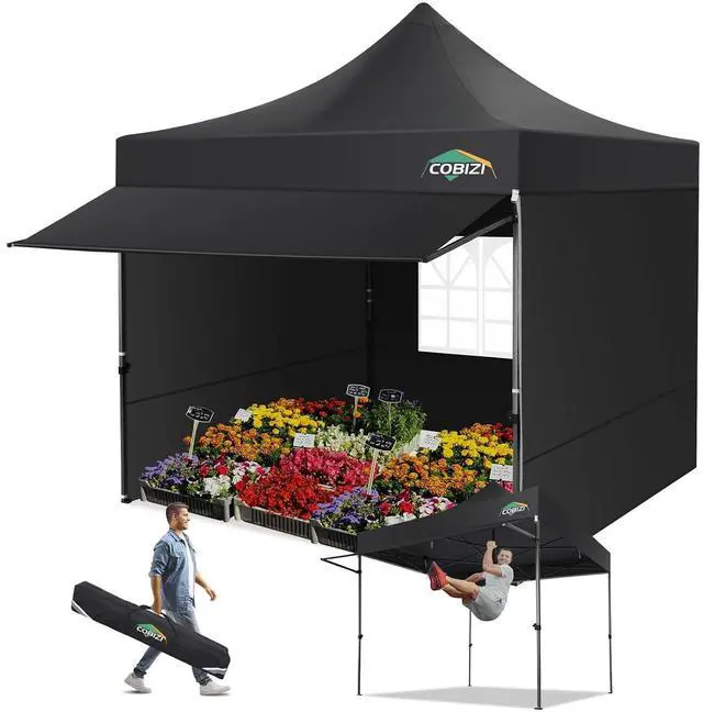 Main image of 10x10 Pop Up Canopy Tent with Awning & Sidewalls, Heavy Duty Commercial 10X10 Canopy Tents Instant Waterproof, UPF 50+ Sun Shade for Outdoor, Parties, Markets (Black)
