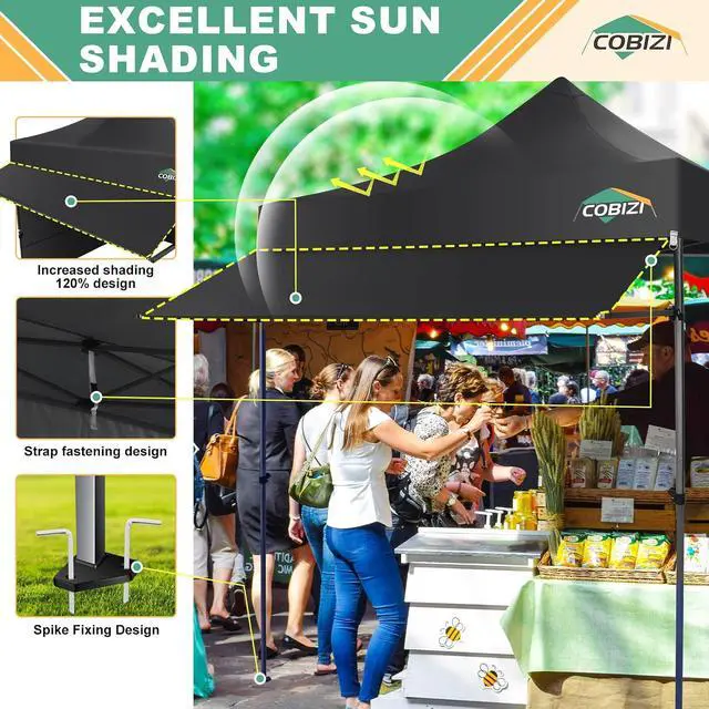 Alt view image 3 of 7 - 10x10 Pop Up Canopy Tent with Awning & Sidewalls, Heavy Duty Commercial 10X10 Canopy Tents Instant Waterproof, UPF 50+ Sun Shade for Outdoor, Parties, Markets (Black)