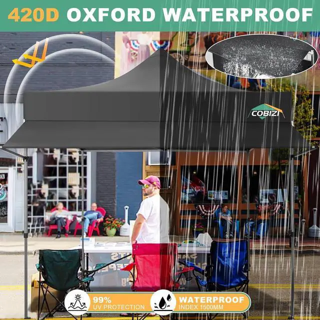 Alt view image 4 of 7 - 10x10 Pop Up Canopy Tent with Awning & Sidewalls, Heavy Duty Commercial 10X10 Canopy Tents Instant Waterproof, UPF 50+ Sun Shade for Outdoor, Parties, Markets (Black)