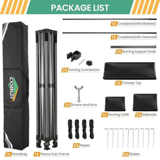 Alt view image 6 of 7 - 10x10 Pop Up Canopy Tent with Awning & Sidewalls, Heavy Duty Commercial 10X10 Canopy Tents Instant Waterproof, UPF 50+ Sun Shade for Outdoor, Parties, Markets (Black)