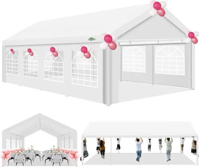 Main image of 13x26 Outdoor Party Tent Heavy Duty Waterproof Canopy Shelter with 8 Sidewalls & 10 Church Windows, White Powder Coating, Built-in Sandbag Commercial Event Tents for Parties BBQ Patio Wedding