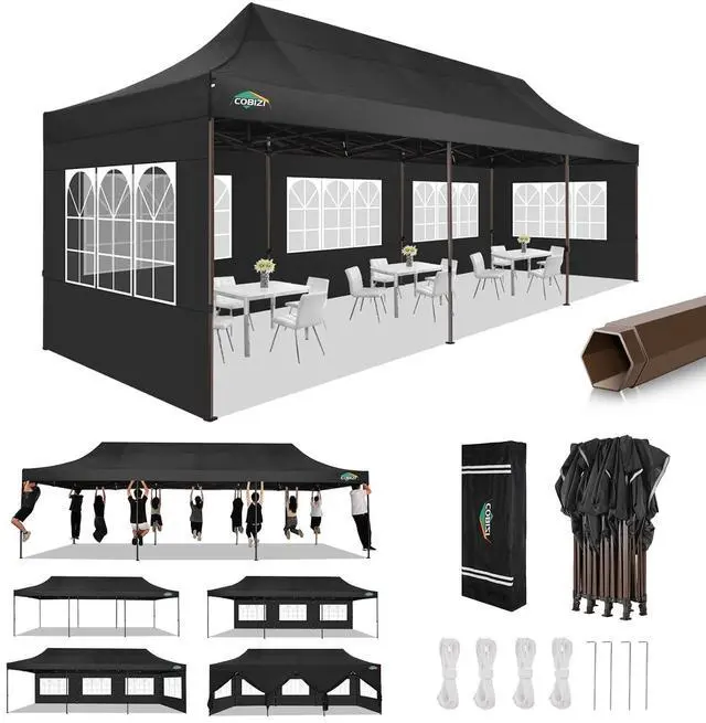 Main image of 10x30 Pop Up Canopy Heavy Duty with 8 Removable Sidewalls, Commercial Portable Tents for Parties Ez Up Canopy All-Weather Windproof & Waterproof and UPF 80+ Wedding Tent
