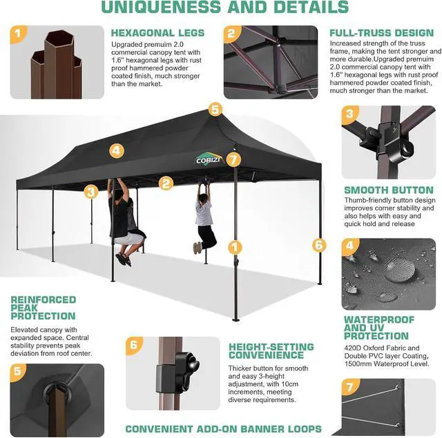Alt view image 3 of 7 - 10x30 Pop Up Canopy Heavy Duty with 8 Removable Sidewalls, Commercial Portable Tents for Parties Ez Up Canopy All-Weather Windproof & Waterproof and UPF 80+ Wedding Tent