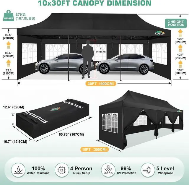 Alt view image 2 of 7 - 10x30 Pop Up Canopy Heavy Duty with 8 Removable Sidewalls, Commercial Portable Tents for Parties Ez Up Canopy All-Weather Windproof & Waterproof and UPF 80+ Wedding Tent
