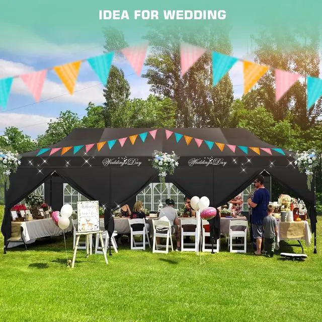 Alt view image 5 of 7 - 10x30 Pop Up Canopy Heavy Duty with 8 Removable Sidewalls, Commercial Portable Tents for Parties Ez Up Canopy All-Weather Windproof & Waterproof and UPF 80+ Wedding Tent