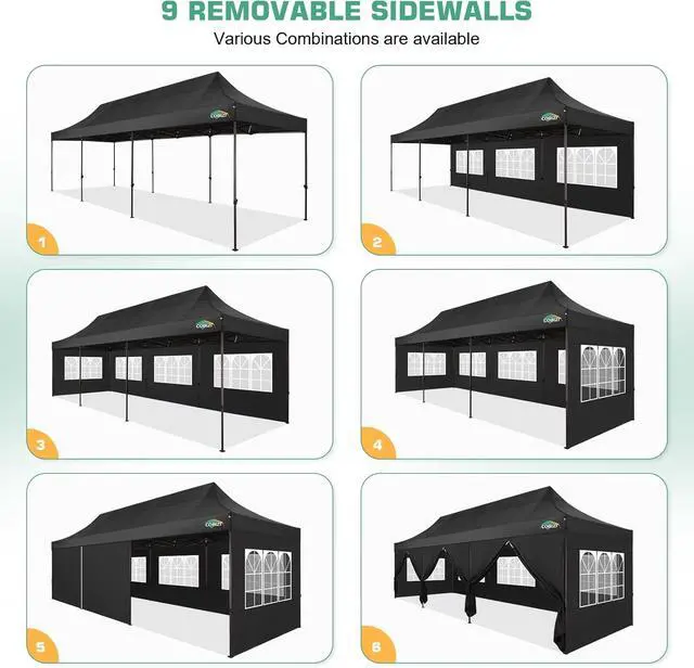 Alt view image 6 of 7 - 10x30 Pop Up Canopy Heavy Duty with 8 Removable Sidewalls, Commercial Portable Tents for Parties Ez Up Canopy All-Weather Windproof & Waterproof and UPF 80+ Wedding Tent
