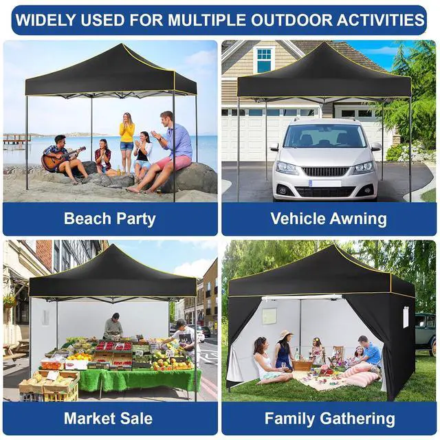 Alt view image 2 of 7 - 10x10 Heavy Duty Pop up Canopy Tent with 4 Removable Sidewalls, Ez Pop up Canopy with Portable Bag, Commercial Gazebo Waterproof Sunshade for All Weather Party Camp Stall Patio