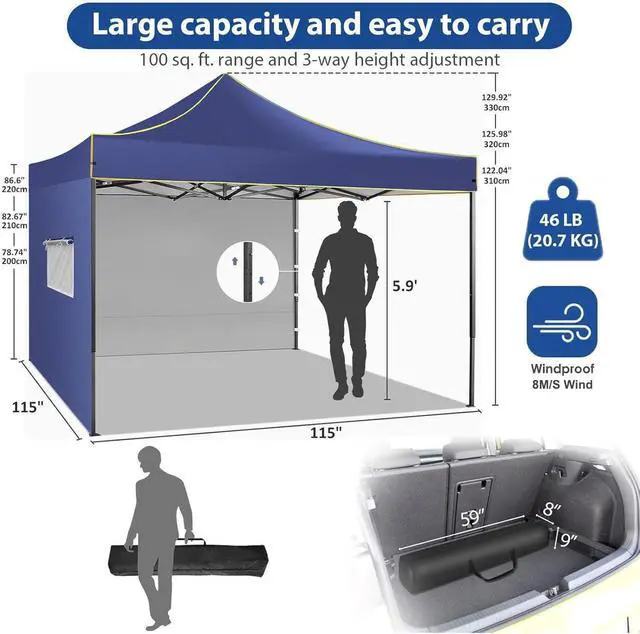 Alt view image 2 of 7 - Pop Up Canopy Heavy Duty Sidewalls, Commercial Heavy Duty Pop Up Tent for Parties All Weather Waterproof and UV 50+ Wedding Tent with Roller Bag (Deep Blue - 10x10FT)