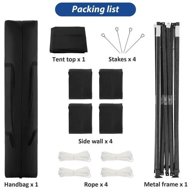 Alt view image 7 of 7 - 10x10 Heavy Duty Pop up Canopy Tent with 4 Removable Sidewalls, Ez Pop up Canopy with Portable Bag, Commercial Gazebo Waterproof Sunshade for All Weather Party Camp Stall Patio