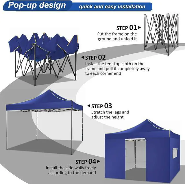 Alt view image 5 of 7 - Pop Up Canopy Heavy Duty Sidewalls, Commercial Heavy Duty Pop Up Tent for Parties All Weather Waterproof and UV 50+ Wedding Tent with Roller Bag (Deep Blue - 10x10FT)