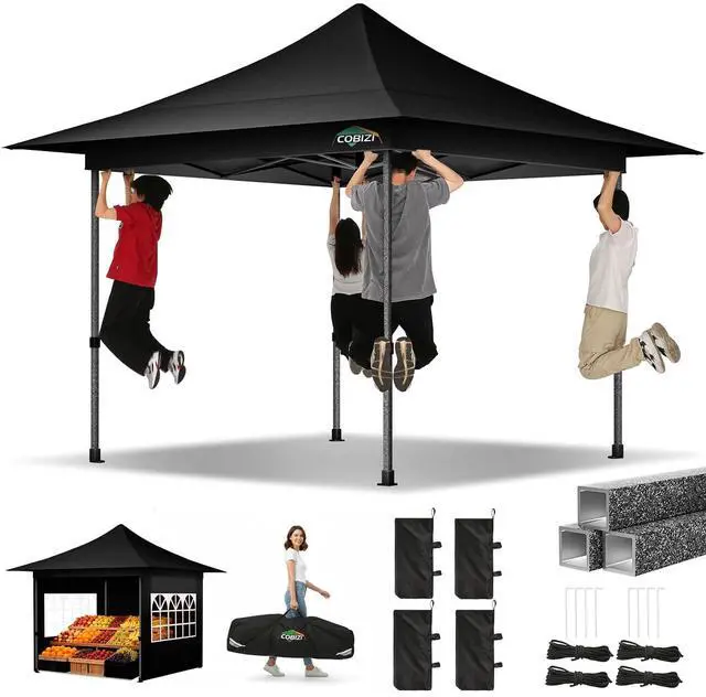 Main image of 13x13 Pop Up Canopy Tent Heavy Duty with Sidewalls & Auto-Extending Eaves Outdoor Gazebo Easy Up for Backyard Party Commercial Events, All Weather Waterproof UV 50+ (Leg Upgraded) Black
