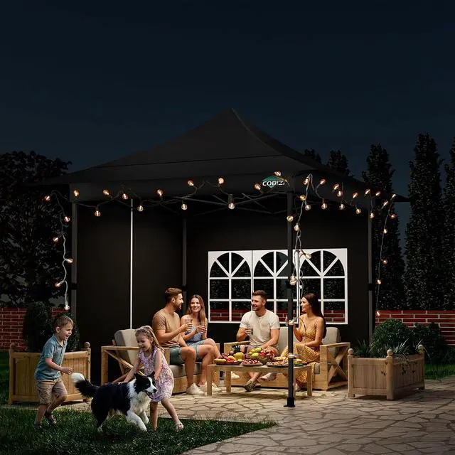 Alt view image 2 of 7 - 13x13 Pop Up Canopy Tent Heavy Duty with Sidewalls & Auto-Extending Eaves Outdoor Gazebo Easy Up for Backyard Party Commercial Events, All Weather Waterproof UV 50+ (Leg Upgraded) Black