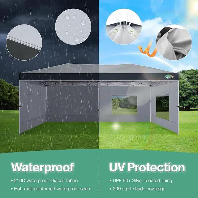 Alt view image 5 of 7 - 10x20 Pop Up Canopy Tent with Sidewalls, One Push Setup, Waterproof