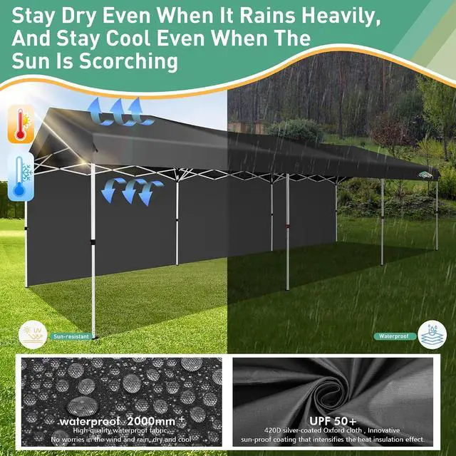 Alt view image 3 of 7 - Carport 10x30 Pop Up Canopy Car Tent with One Push Center Lock