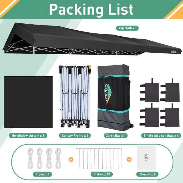 Alt view image 7 of 7 - Carport 10x30 Pop Up Canopy Car Tent with One Push Center Lock