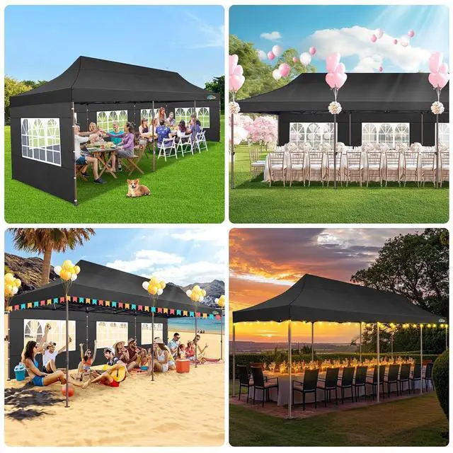 Alt view image 2 of 7 - 10x30 Pop Up Heavy Duty Canopy with 8 Sidewalls and Hexagonal Legs, Easy up Tent for Party, Wedding and Commercial, Outdoor Canopy with Carry Bag, Waterproof & UPF50+ (Black)