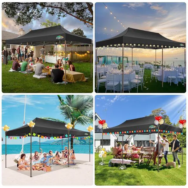 Alt view image 2 of 7 - 10x20 Pop Up Heavy Duty Canopy with 6 Sidewalls and Hexagonal Legs, Easy up Tent for Party, Commercial and Wedding, Outdoor Canopy with Roller Bag, Sand Bags, Waterproof & UPF50+ (Black)