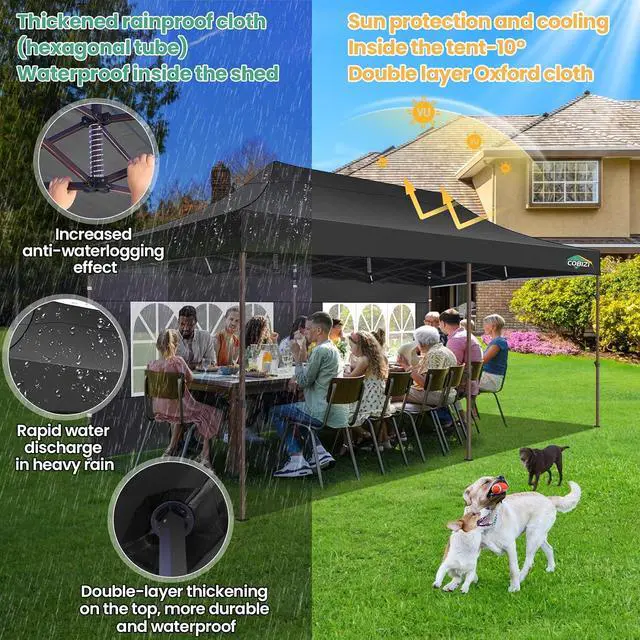 Alt view image 4 of 7 - 10x20 Pop Up Heavy Duty Canopy with 6 Sidewalls and Hexagonal Legs, Easy up Tent for Party, Commercial and Wedding, Outdoor Canopy with Roller Bag, Sand Bags, Waterproof & UPF50+ (Black)