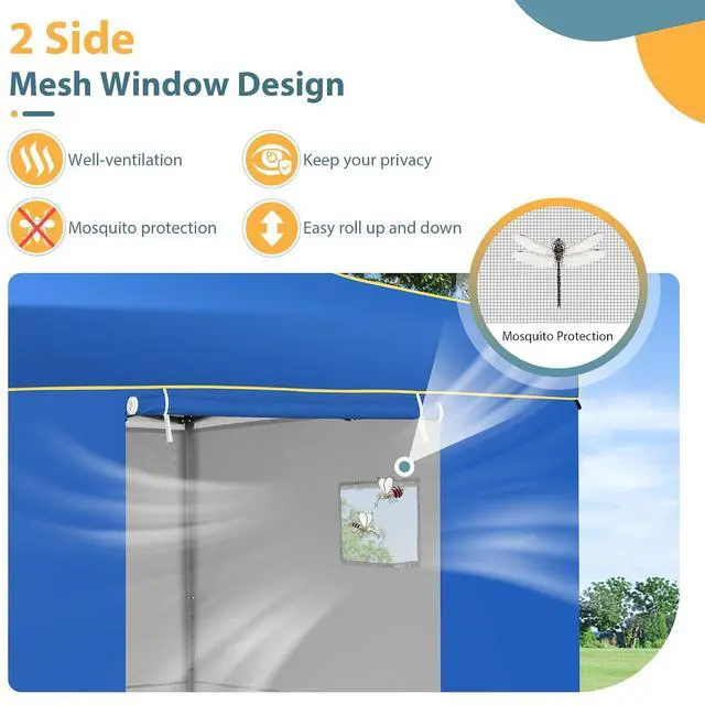 Alt view image 3 of 7 - 10x10 Heavy Duty Pop Up Canopy Tent with 4 Sidewalls, Easy Setup Outdoor Commercial Instant Tent for Parties Events Canopy with Carry Bag, Waterproof & UPF50+ (Blue)