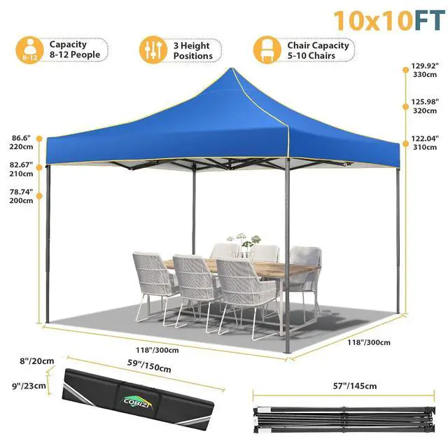 Alt view image 6 of 7 - 10x10 Heavy Duty Pop Up Canopy Tent with 4 Sidewalls, Easy Setup Outdoor Commercial Instant Tent for Parties Events Canopy with Carry Bag, Waterproof & UPF50+ (Blue)