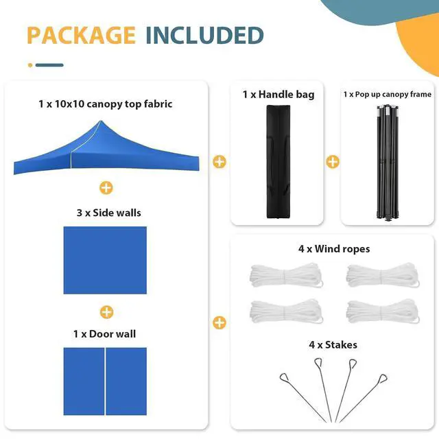 Alt view image 7 of 7 - 10x10 Heavy Duty Pop Up Canopy Tent with 4 Sidewalls, Easy Setup Outdoor Commercial Instant Tent for Parties Events Canopy with Carry Bag, Waterproof & UPF50+ (Blue)