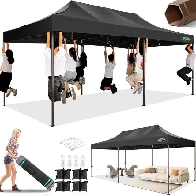 Main image of 10x20 Pop Up Heavy Duty Canopy with Upgrated Hexagonal Legs, Easy up Tent for Party, Wedding and Commercial Event, Outdoor Canopy with Roller Bag, Sand Bags, Waterproof & UPF50+ (Black)