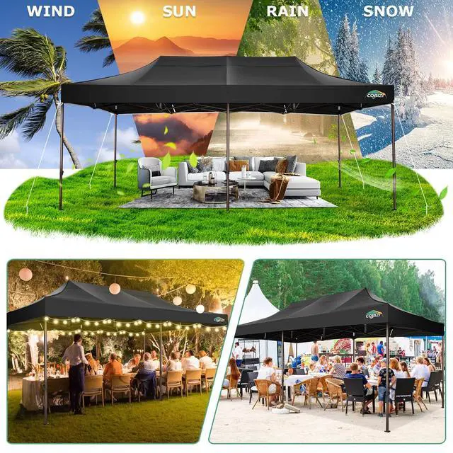Alt view image 2 of 7 - 10x20 Pop Up Heavy Duty Canopy with Upgrated Hexagonal Legs, Easy up Tent for Party, Wedding and Commercial Event, Outdoor Canopy with Roller Bag, Sand Bags, Waterproof & UPF50+ (Black)