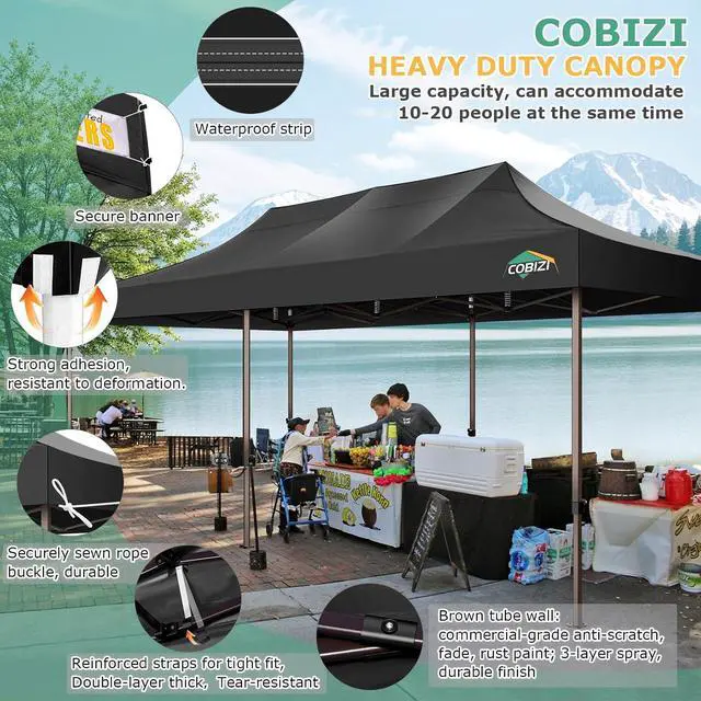 Alt view image 6 of 7 - 10x30 Pop Up Heavy Duty Canopy with 8 Sidewalls and Hexagonal Legs, Easy up Tent for Party, Wedding and Commercial, Outdoor Canopy with Carry Bag, Waterproof & UPF50+ (Black)