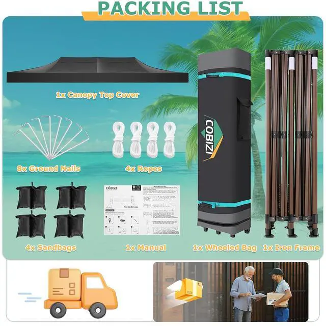 Alt view image 5 of 7 - 10x20 Pop Up Heavy Duty Canopy with Upgrated Hexagonal Legs, Easy up Tent for Party, Wedding and Commercial Event, Outdoor Canopy with Roller Bag, Sand Bags, Waterproof & UPF50+ (Black)