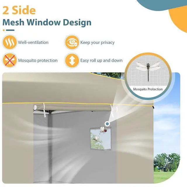 Alt view image 3 of 7 - 10x10 Pop Up Heavy Duty Canopy Tent with 4 Sidewalls, Easy Setup Outdoor Commercial Instant Tent for Parties Events Canopy with Portable Bag, Waterproof & UPF50+ (Khaki)