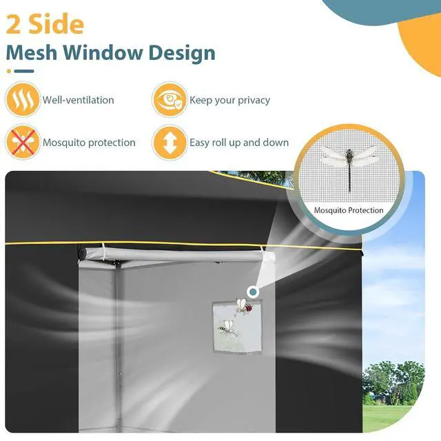 Alt view image 3 of 7 - 10x10 Pop Up Heavy Duty Canopy Tent with 4 Sidewalls, Easy Setup Outdoor Commercial Instant Tent for Parties Events Canopy with Portable Bag, Waterproof & UPF50+ (Black)