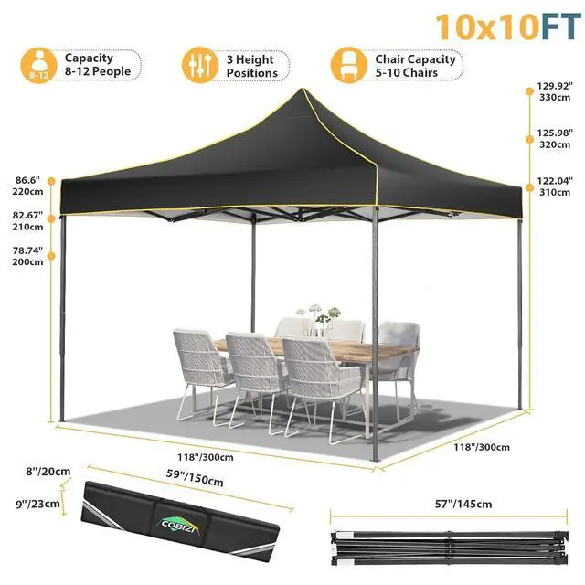 Alt view image 7 of 7 - 10x10 Pop Up Heavy Duty Canopy Tent with 4 Sidewalls, Easy Setup Outdoor Commercial Instant Tent for Parties Events Canopy with Portable Bag, Waterproof & UPF50+ (Black)