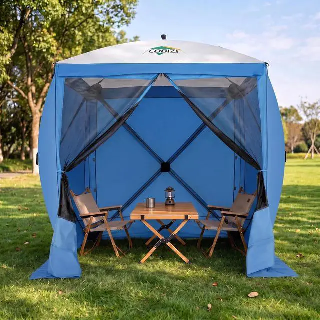 Main image of 6x6 FT Pop up Gazebo, Popup Canopy Tent, Screened in Gazebos with sidewalls, Waterproof Portable Outdoor Small Screen Tents Sun Shelter,carpas para Patio for Camping, Garden and Backyard,Blue