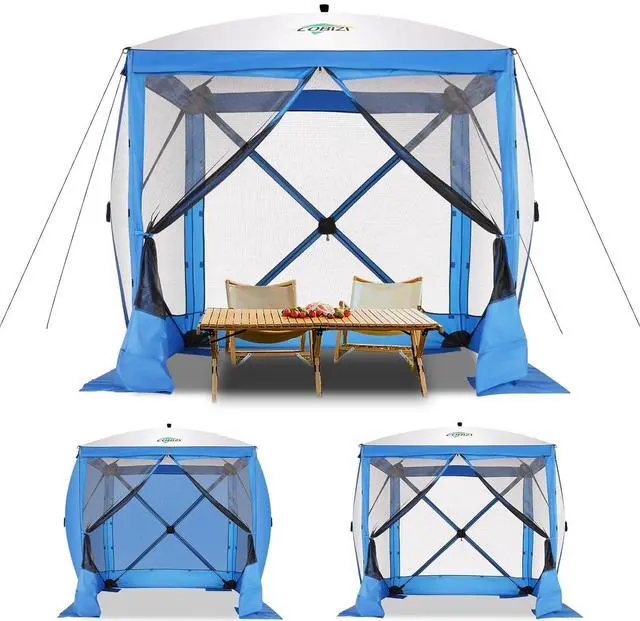 Alt view image 6 of 6 - 6x6 FT Pop up Gazebo, Popup Canopy Tent, Screened in Gazebos with sidewalls, Waterproof Portable Outdoor Small Screen Tents Sun Shelter,carpas para Patio for Camping, Garden and Backyard,Blue
