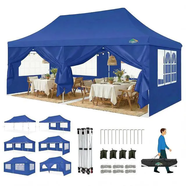 Main image of Canopy 10x20 Pop Up Canopy Tent with Sidewalls, Waterproof Commercial Canopy Ez Outdoor Instant Gazebo UV Protection 50+ Event Shelter, Garden Tents for Parties with Sandbags, Ocean Blue
