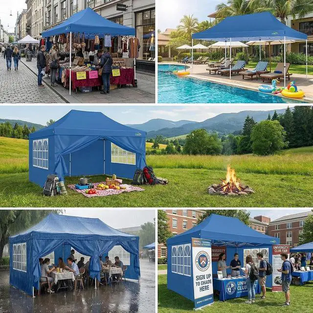 Alt view image 4 of 7 - Canopy 10x20 Pop Up Canopy Tent with Sidewalls, Waterproof Commercial Canopy Ez Outdoor Instant Gazebo UV Protection 50+ Event Shelter, Garden Tents for Parties with Sandbags, Ocean Blue