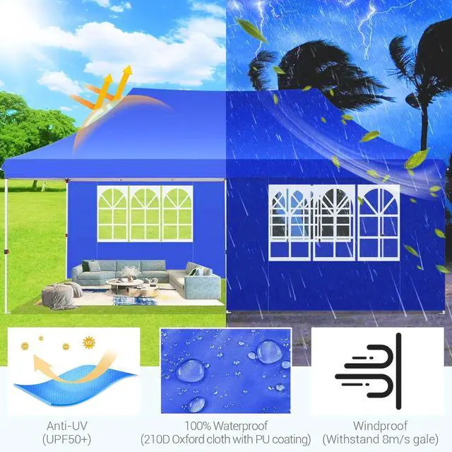 Alt view image 6 of 7 - Canopy 10x20 Pop Up Canopy Tent with Sidewalls, Waterproof Commercial Canopy Ez Outdoor Instant Gazebo UV Protection 50+ Event Shelter, Garden Tents for Parties with Sandbags, Ocean Blue