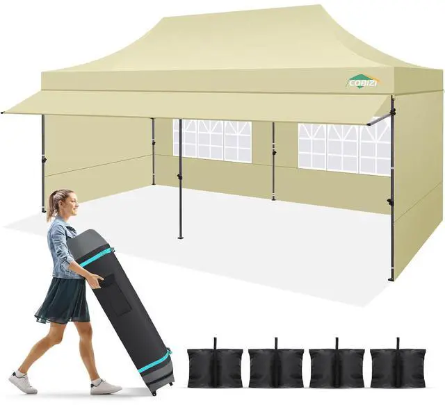 Main image of 10x20 Pop Up Canopy Tent with Awning & Sidewalls, Heavy Duty Commercial 10X20 Canopy Tents Instant Waterproof, UPF 50+ Sun Shade for Outdoor, Parties, Markets (Khaki)