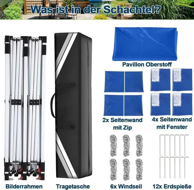 Alt view image 7 of 7 - Canopy 10x20 Pop Up Canopy Tent with Sidewalls, Waterproof Commercial Canopy Ez Outdoor Instant Gazebo UV Protection 50+ Event Shelter, Garden Tents for Parties with Sandbags, Ocean Blue