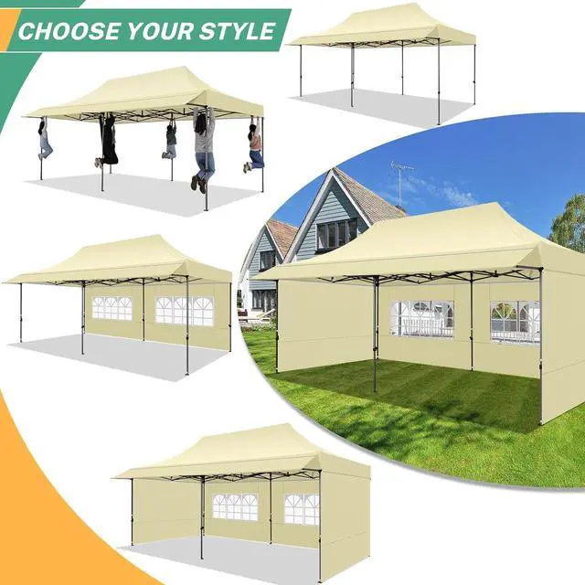 Alt view image 6 of 7 - 10x20 Pop Up Canopy Tent with Awning & Sidewalls, Heavy Duty Commercial 10X20 Canopy Tents Instant Waterproof, UPF 50+ Sun Shade for Outdoor, Parties, Markets (Khaki)