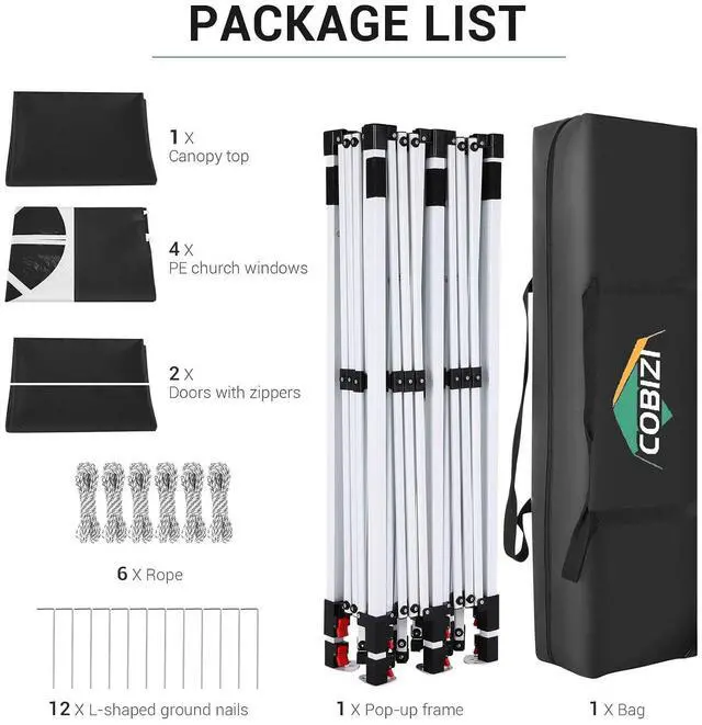 Alt view image 6 of 6 - 10x20 Pop Up Canopy with 6 Sidewall, Commercial Canopy UPF 50+ Waterproof Outdoor Gazebo with Carry Bag, Tents for Parties with Upgrade Frame, 3 Height Adjustable, Black