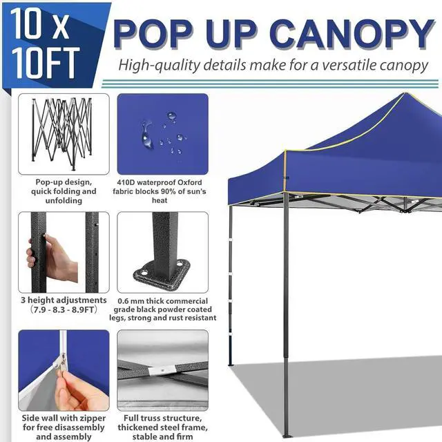 Alt view image 6 of 7 - Pop Up Canopy Heavy Duty Sidewalls, Commercial Heavy Duty Pop Up Tent for Parties All Weather Waterproof and UV 50+ Wedding Tent with Roller Bag (Deep Blue - 10x10FT)