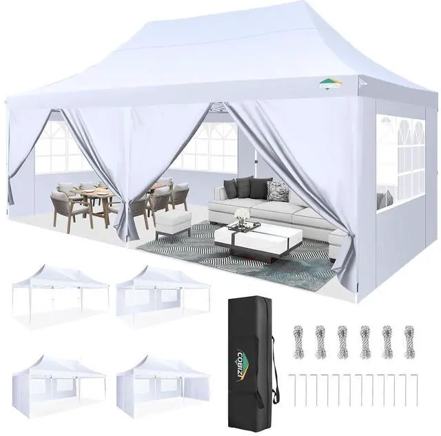 Main image of 10x20 Pop Up Canopy with 6 Sidewall, Commercial Canopy UPF 50+ Waterproof Outdoor Gazebo with Carry Bag, Tents for Parties with Upgrade Frame, 3 Height Adjustable, Arctic White