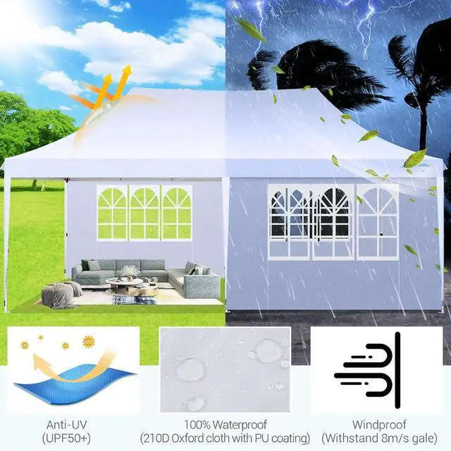 Alt view image 5 of 6 - 10x20 Pop Up Canopy with 6 Sidewall, Commercial Canopy UPF 50+ Waterproof Outdoor Gazebo with Carry Bag, Tents for Parties with Upgrade Frame, 3 Height Adjustable, Arctic White